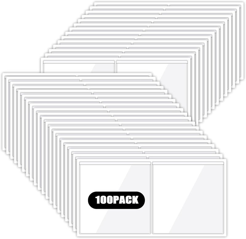 Ysglory 100 Packs Adhesive Label Storage Bin Pockets Clear Plastic Index Card Pockets Sleeves Adhesive Pouches Card Holders with Top Opening for Storage Bins, Library, Office (3.5 x 3.5 inches) - Image 1